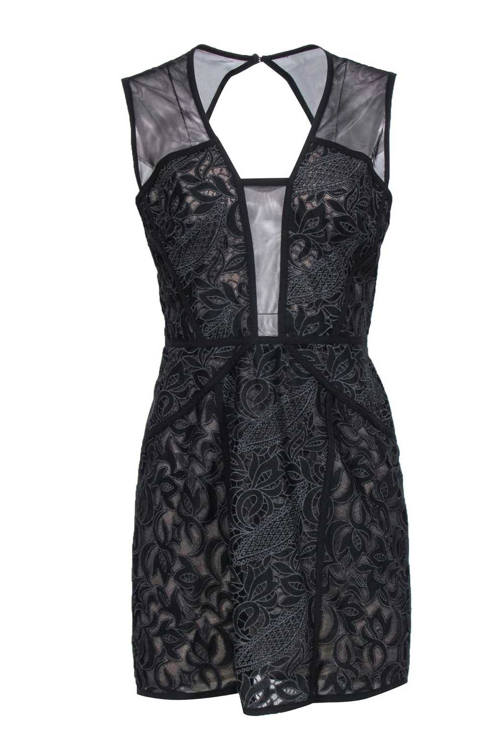 BCBG Max Azria - Black Sheer Lace Mini Dress w/ N… - image 1
