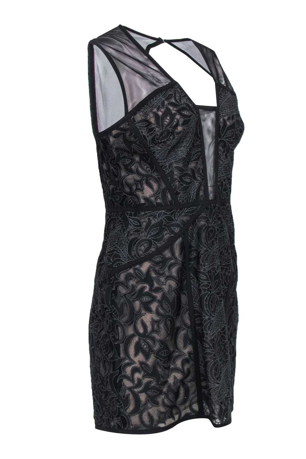 BCBG Max Azria - Black Sheer Lace Mini Dress w/ N… - image 2