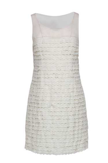 BCBG Max Azria - Ivory Ruffled Lace Sleeveless Shi