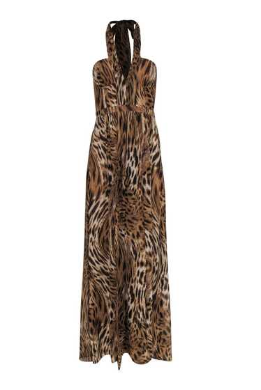 BCBG Max Azria - Tan Animal Print Silk Halter Gown