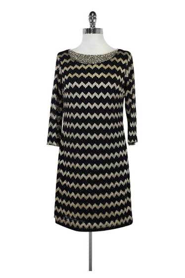 Britt Ryan - Gold & Black Chevron Dress w/ Jewels 