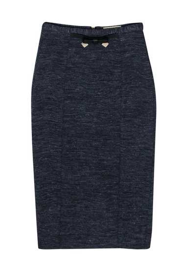 Burberry - Dark Blue Pencil Skirt w/ Leather Bow … - image 1