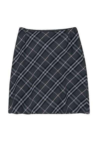 Burberry - Grey & Black Plaid Wool Midi Skirt Sz 6