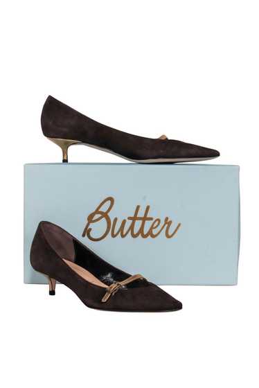 Butter - Brown Suede Pointed Toe Kitten Heels w/ G