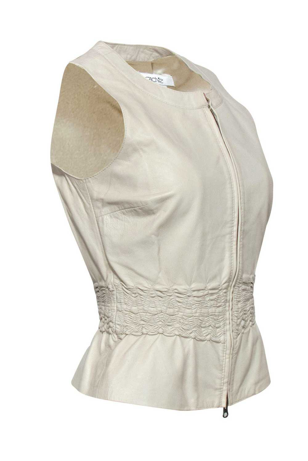 Cache - Beige Leather Fitted Zip-Up Vest Sz 2 - image 2