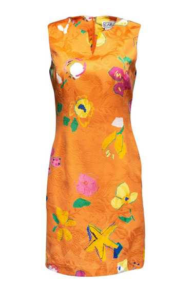 Carlisle - Orange Sheath Dress w/ Floral Pattern … - image 1