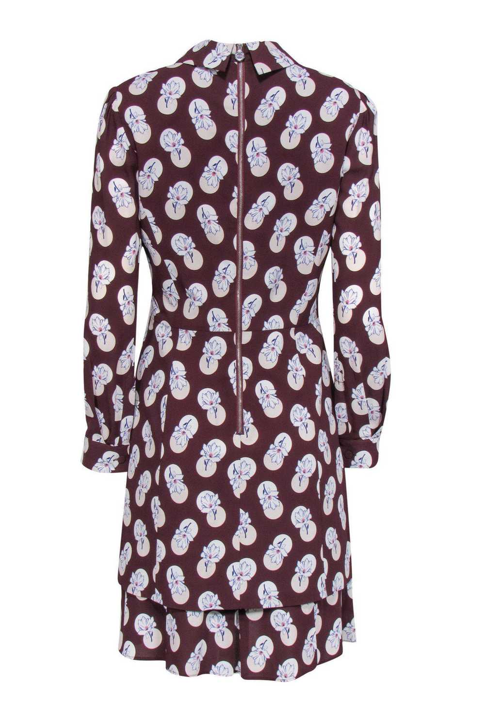 Carven - Burgundy & Floral Collared Dress Sz 2 - image 3
