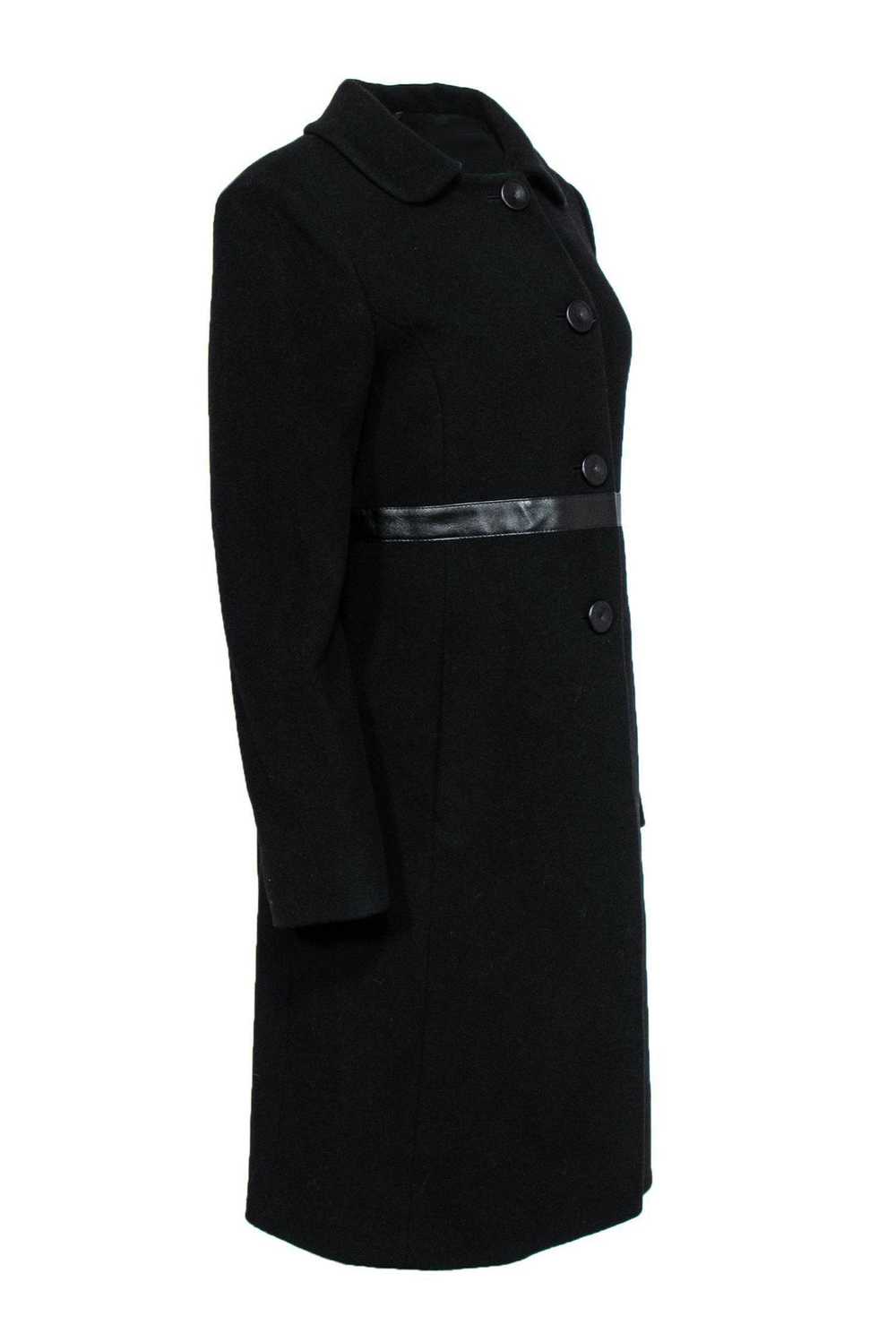 Cinzia Rocca - Black Wool Overcoat w/ Leather Tri… - image 2