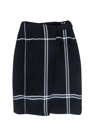 Club Monaco - Navy Plaid Faux Wrap A-Line Skirt Sz