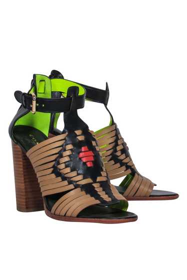Coach - Brown, Black & Red Woven Leather Open Toe 