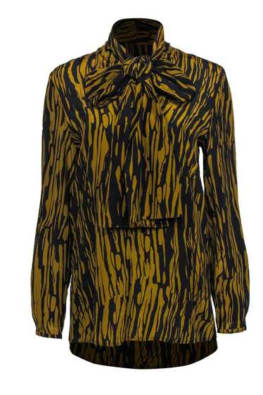 COS - Black & Brown Abstract Striped Silk Blouse S
