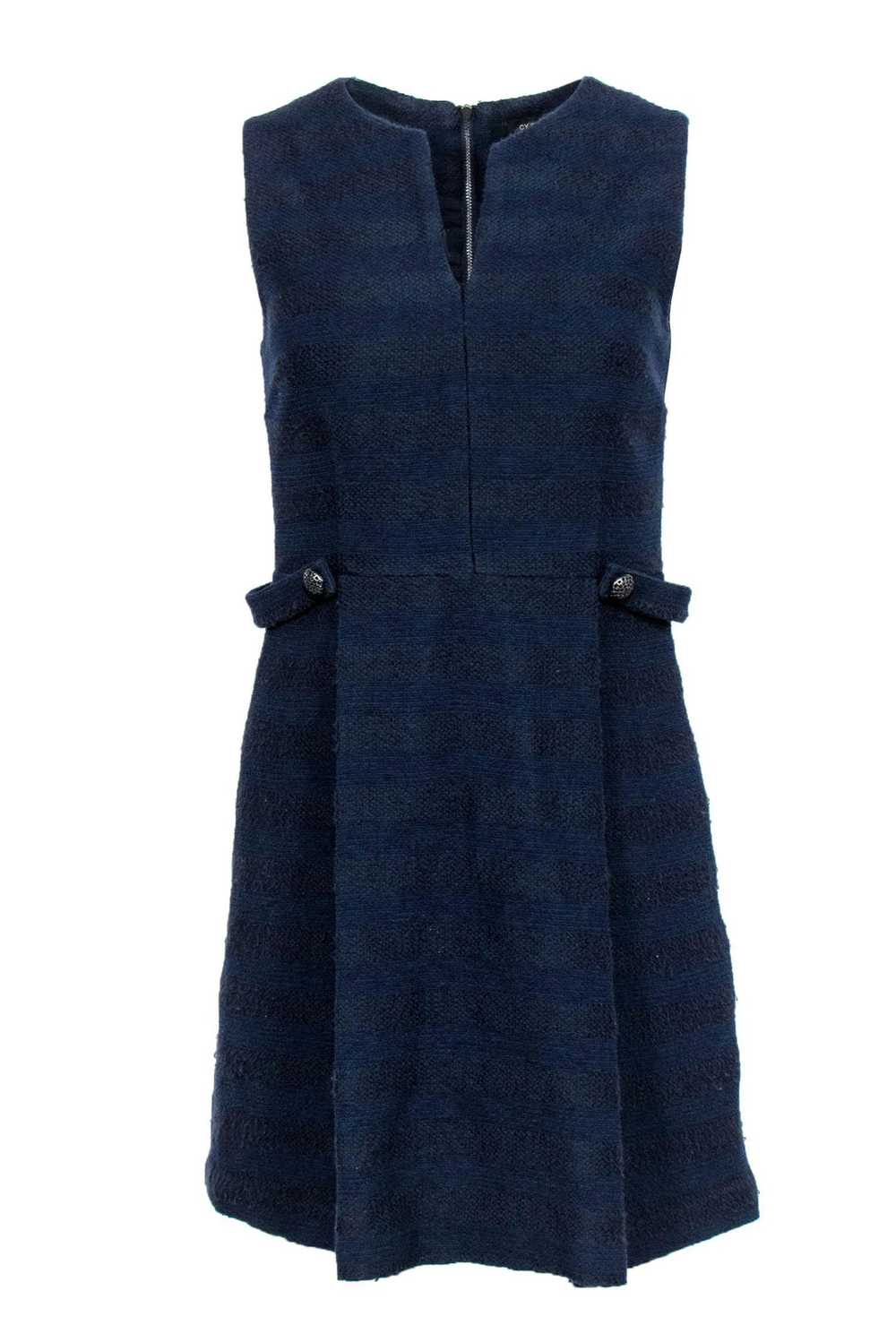 Cynthia Steffe - Navy Striped Tweed A-Line Dress … - image 1