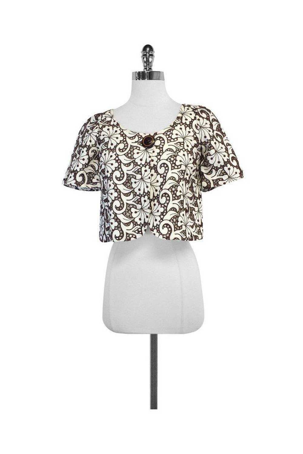 Cynthia Steffe - White & Brown Floral Linen Eyele… - image 1