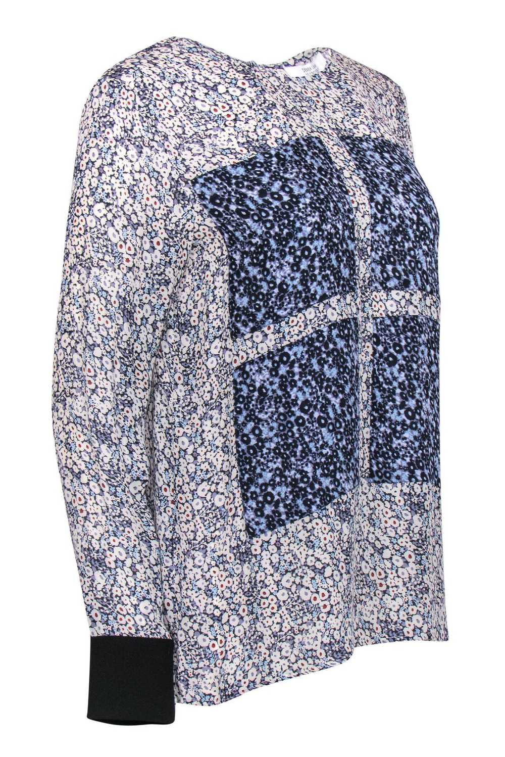 Derek Lam - Blue & Ivory Floral Silk Window Pane … - image 2