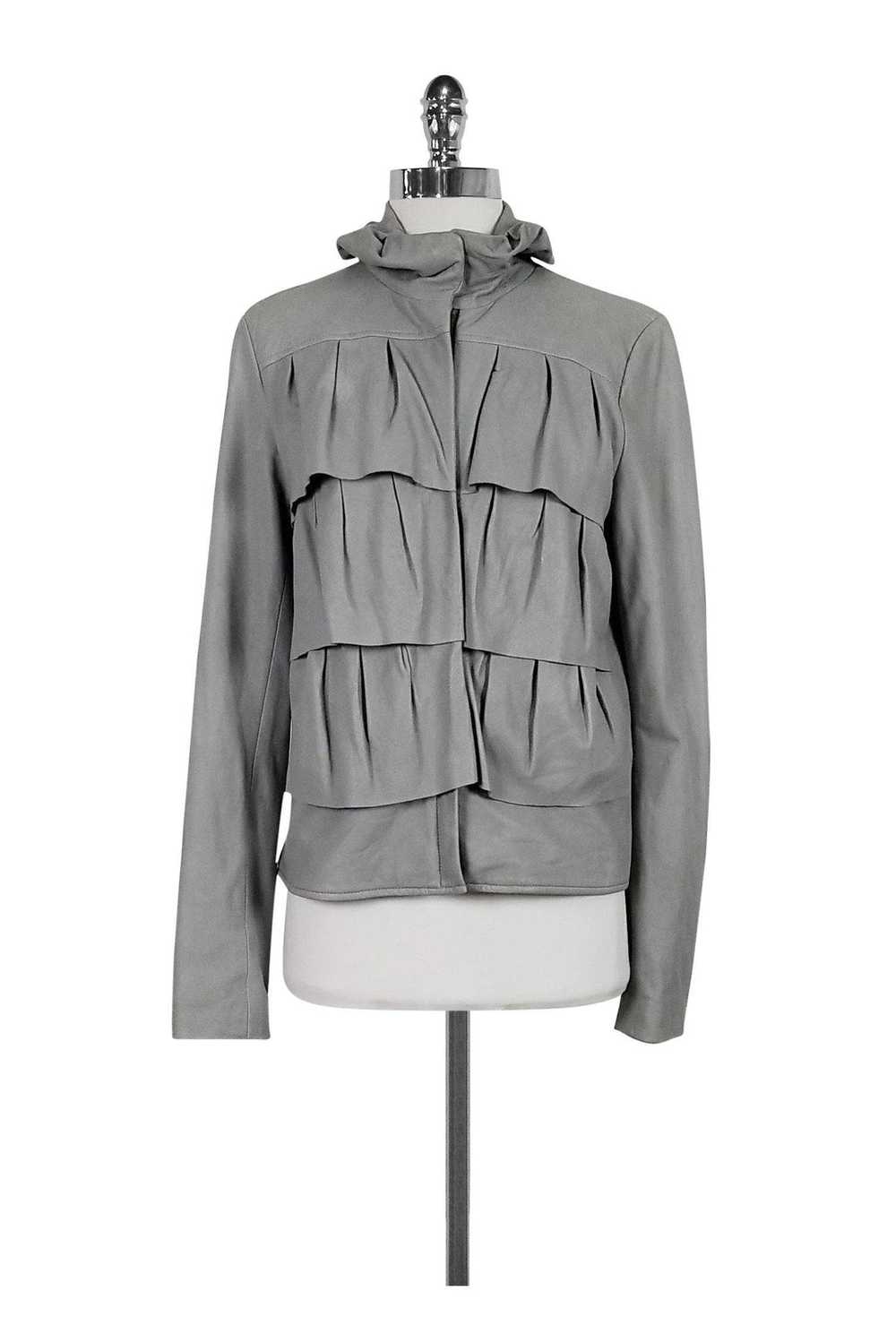 Diane von Furstenberg - Grey Leather Jacket Sz 10 - image 1