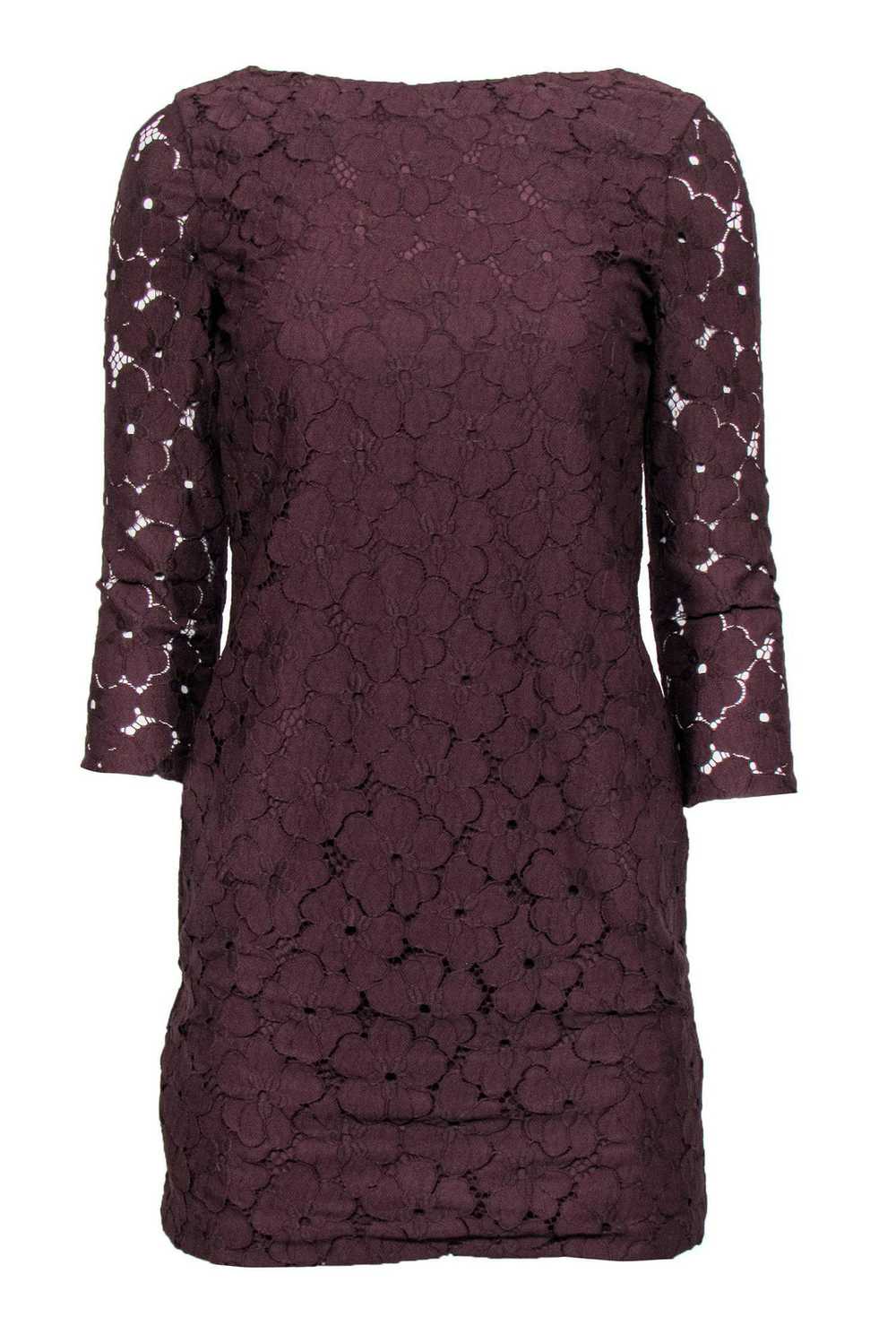 Diane von Furstenberg - Maroon Floral Lace Fitted… - image 1