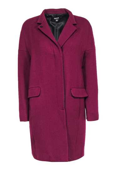 DKNY - Purple Button-Up Longline Wool Blend Coat S