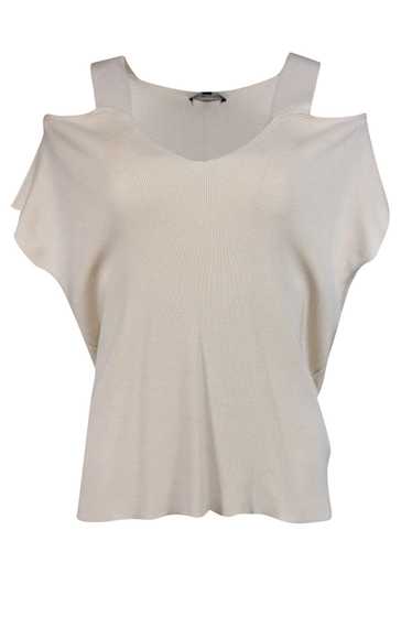 Eileen Fisher - Cream Ribbed Cold-Shoulder Knit T… - image 1