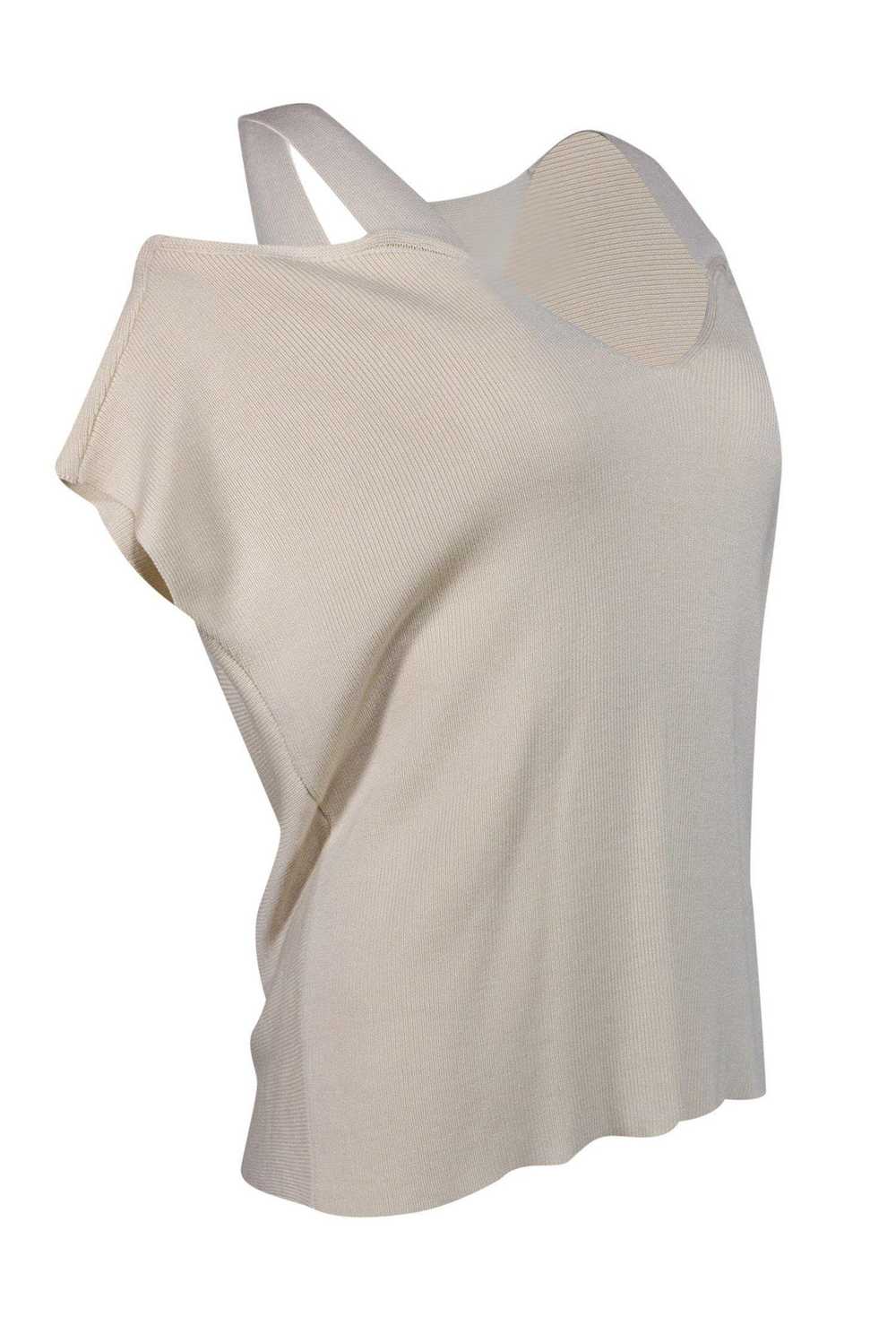 Eileen Fisher - Cream Ribbed Cold-Shoulder Knit T… - image 2