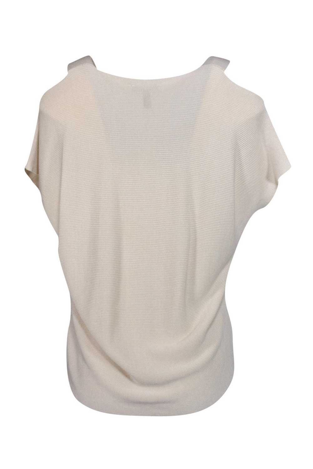 Eileen Fisher - Cream Ribbed Cold-Shoulder Knit T… - image 3