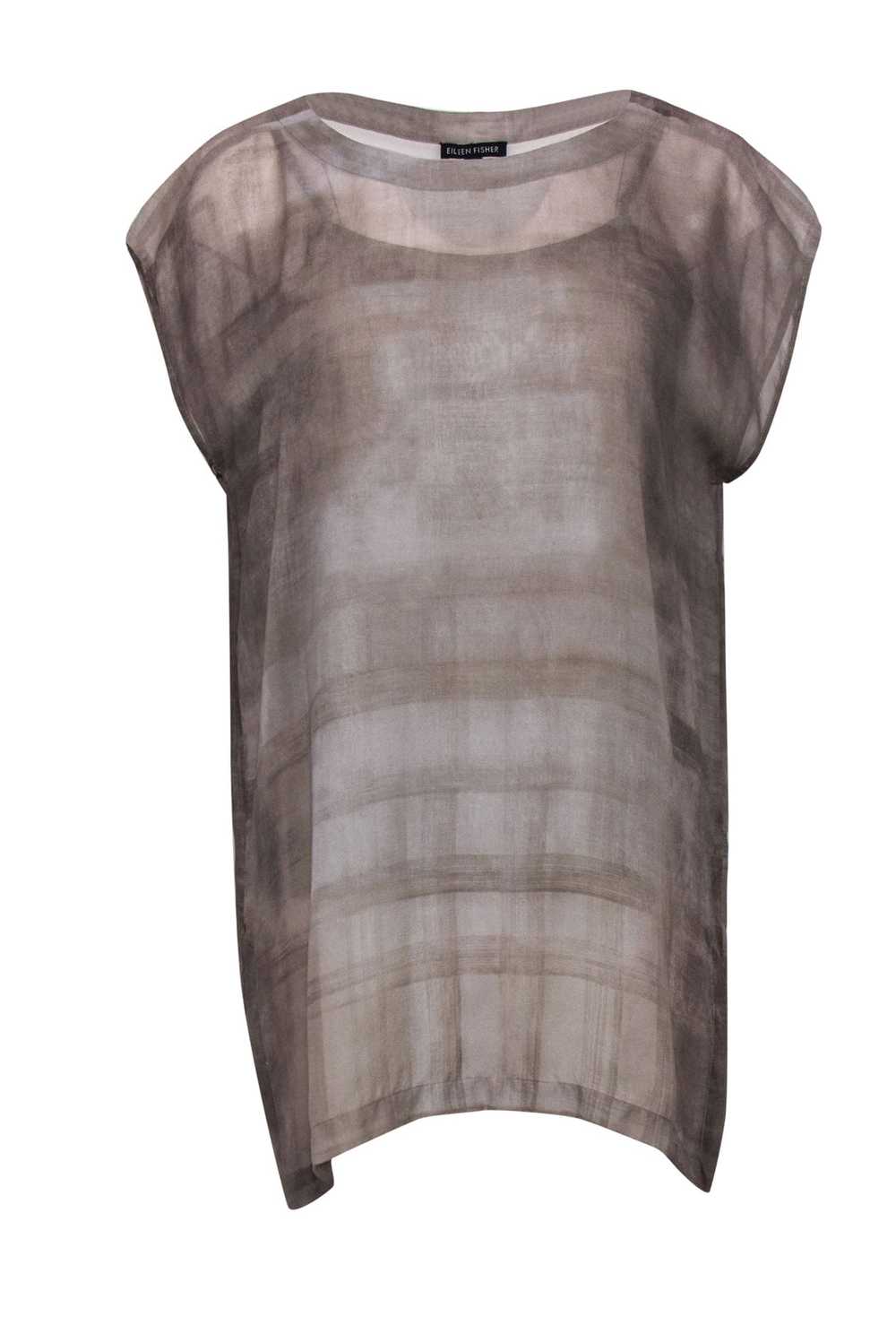 Eileen Fisher - Grey Marbled Cap Sleeve Silk Tuni… - image 1