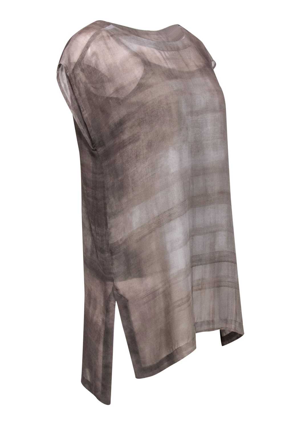 Eileen Fisher - Grey Marbled Cap Sleeve Silk Tuni… - image 2