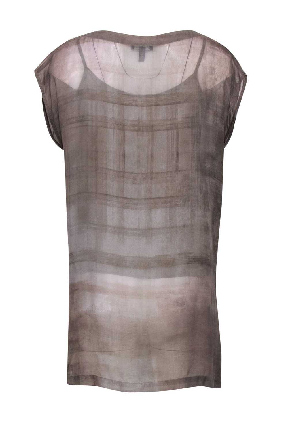 Eileen Fisher - Grey Marbled Cap Sleeve Silk Tuni… - image 3