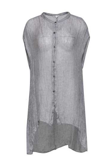 Eileen Fisher - Grey Woven Button-Up Cap Sleeve Hi