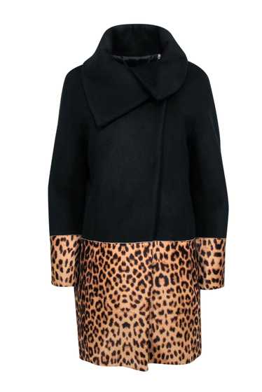 Elie Tahari - Black & Leopard Print Wool blend Co… - image 1