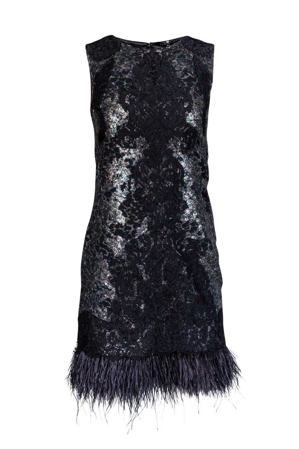 Elie Tahari - Black Lace, Animal Print & Feather … - image 1