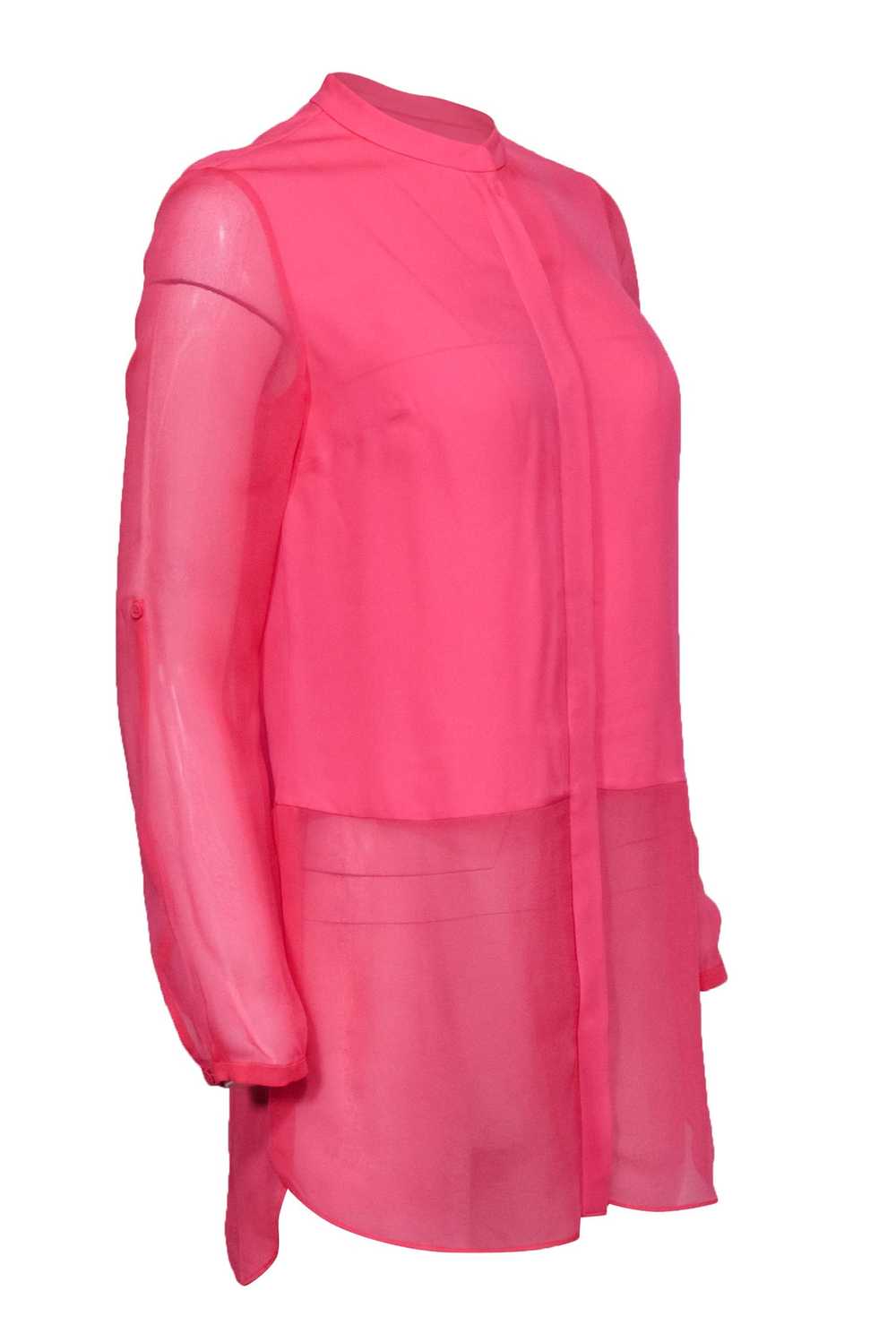 Elie Tahari - Hot Pink Button-Up Silk Blouse w/ S… - image 2
