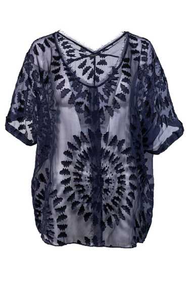 Elie Tahari - Navy Sheer Dolman Sleeve Blouse Sz L