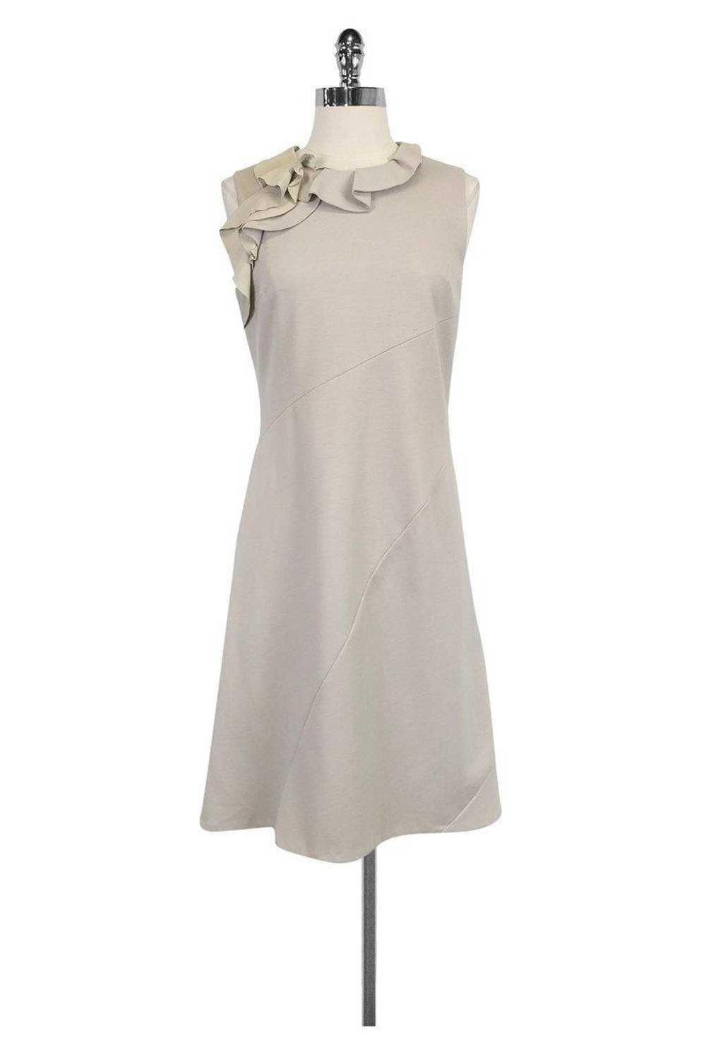 Elie Tahari - Wool Tan Ruffle Dress Sz 6 - image 1