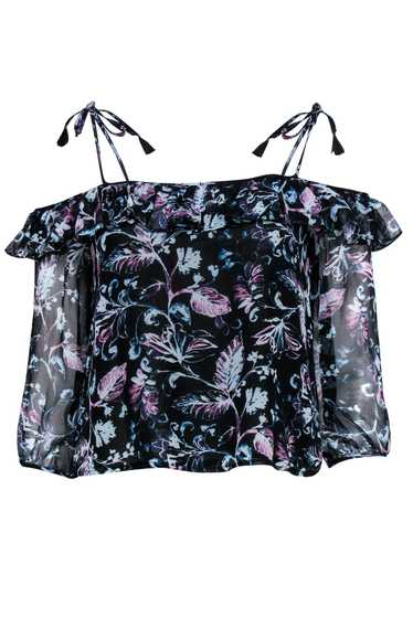 Ella Moss - Black Floral Silk Open Shoulder Top S… - image 1