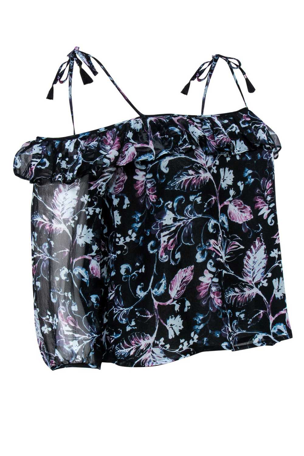 Ella Moss - Black Floral Silk Open Shoulder Top S… - image 2