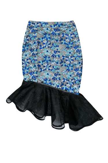 Elliatt - Blue Floral Embroidered Midi Skirt w/ Me