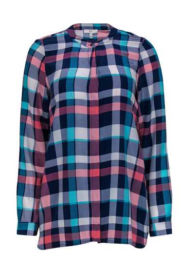 Equipment - Pink & Teal Madras Plaid Silk Blouse … - image 1