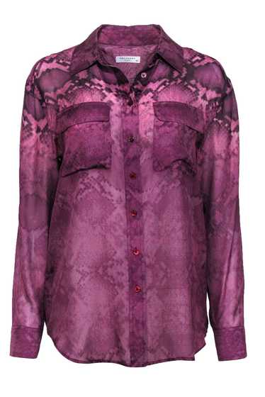 Equipment - Purple Snakeskin Print Button-Up Silk… - image 1