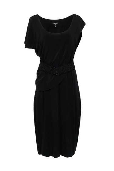 Escada - Black Draped Sleeveless Midi Dress w/ Emb