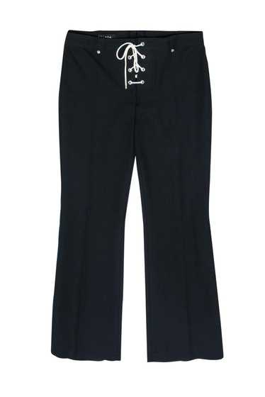 Escada - Black Lace-Up Straight Leg Trousers Sz 6 - image 1