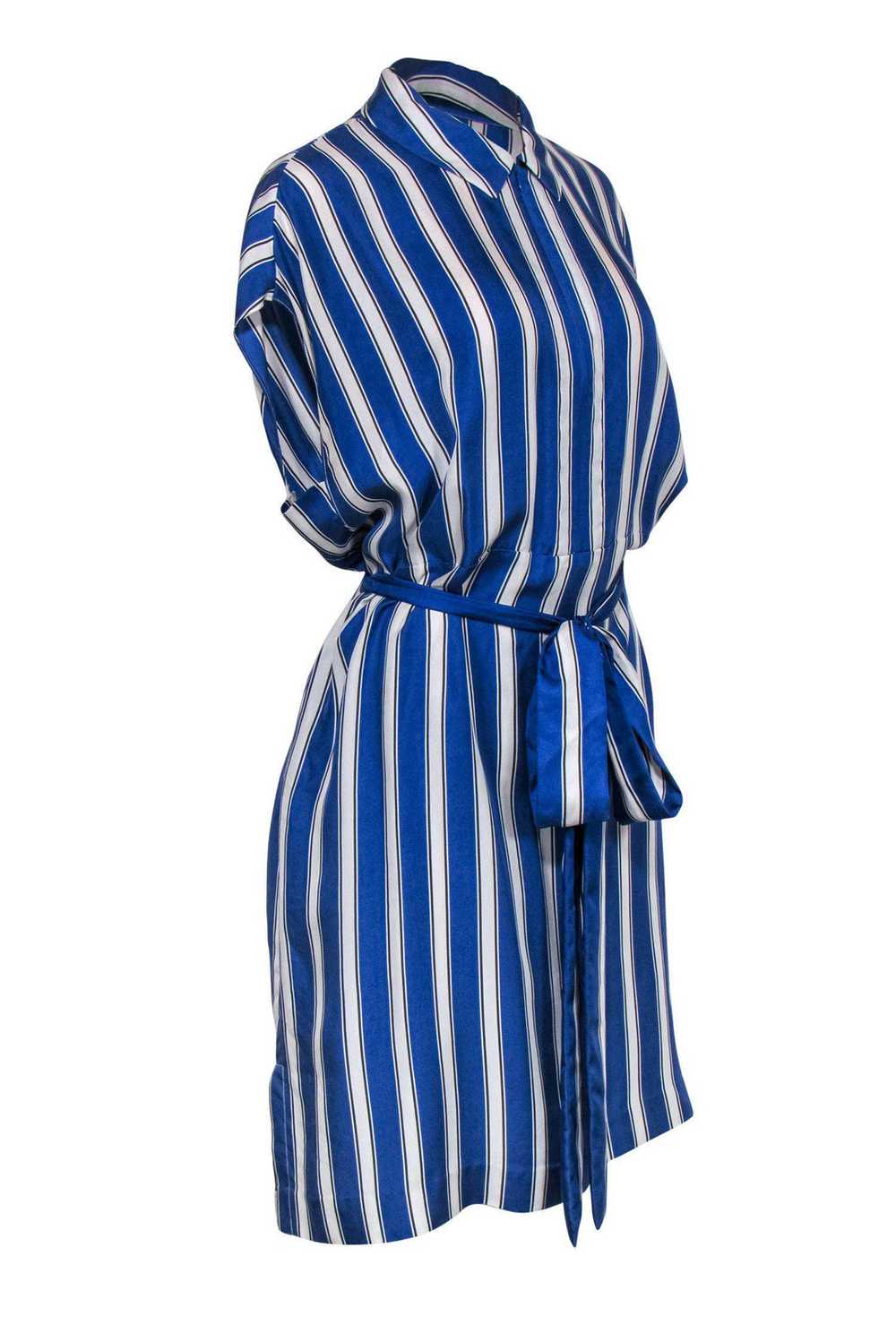 Escada - Blue & White Striped Sleeveless Belted S… - image 2