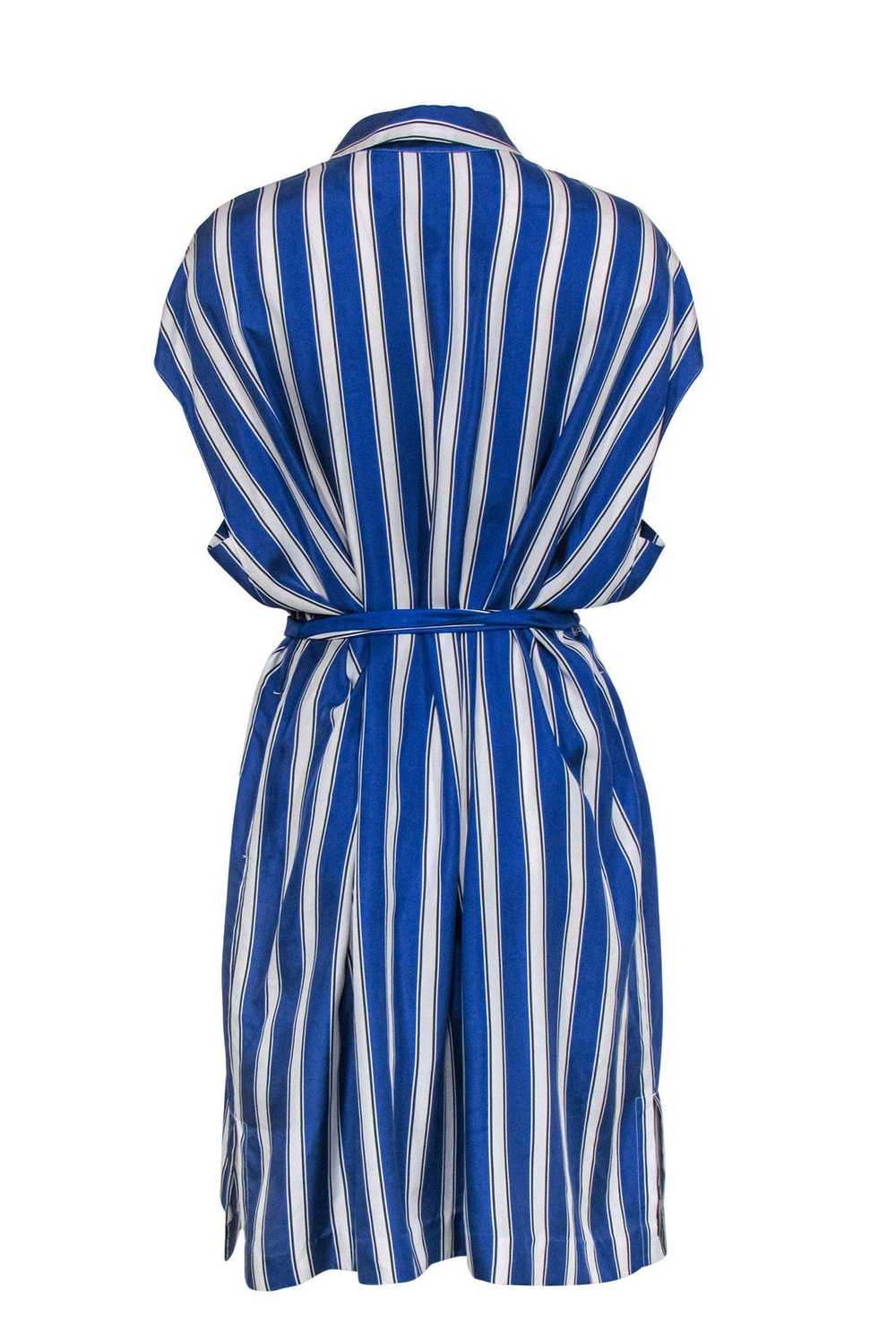 Escada - Blue & White Striped Sleeveless Belted S… - image 3