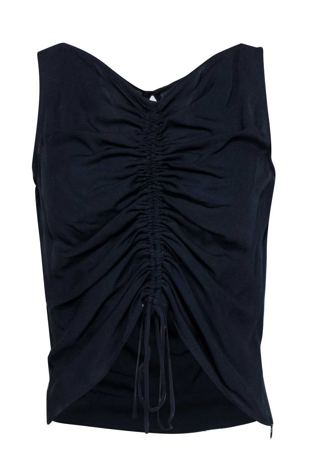 Escada - Navy Front Drawstring Sleeveless Tank Bl… - image 1