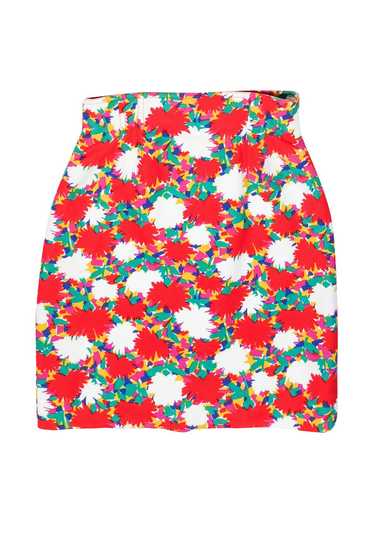 Escada - Red & White Floral Print Pencil Skirt Sz 