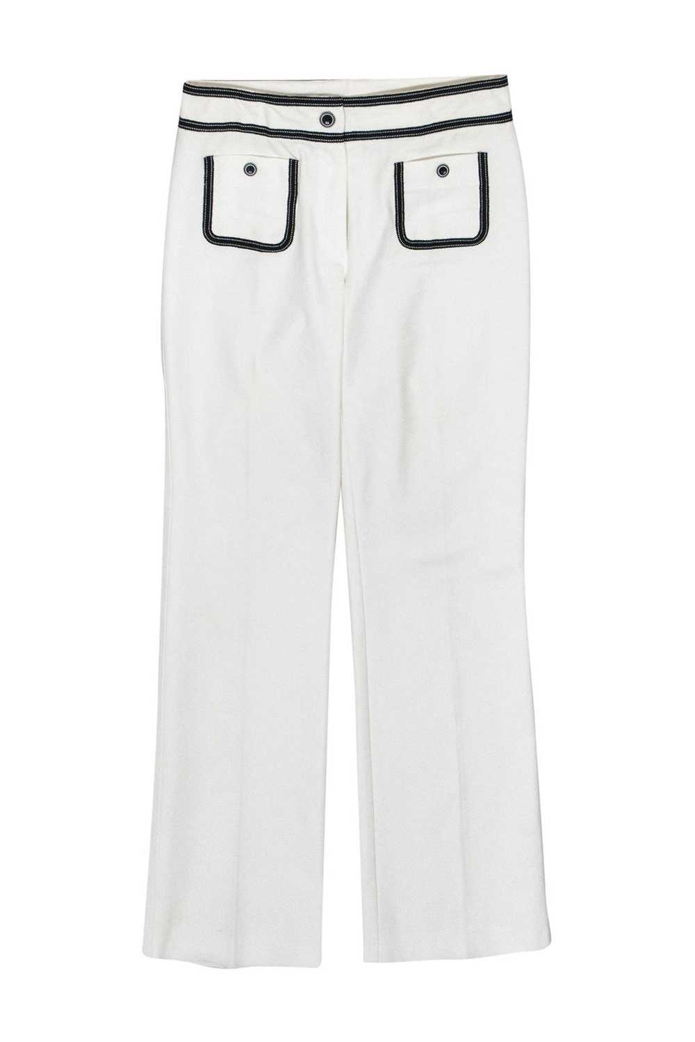 Escada - White Straight Leg Trousers w/ Black Tri… - image 1