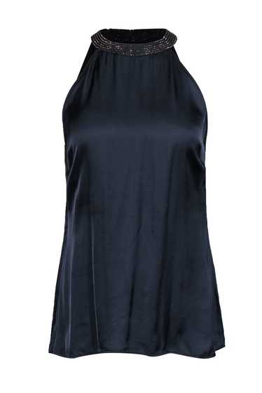 Etcetera - Dark Gray Satin High Neck Tank w/ Rhine