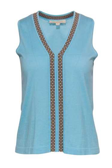 Etcetera - Sky Blue V-Neck Sweater Vest w/ Grid Ac