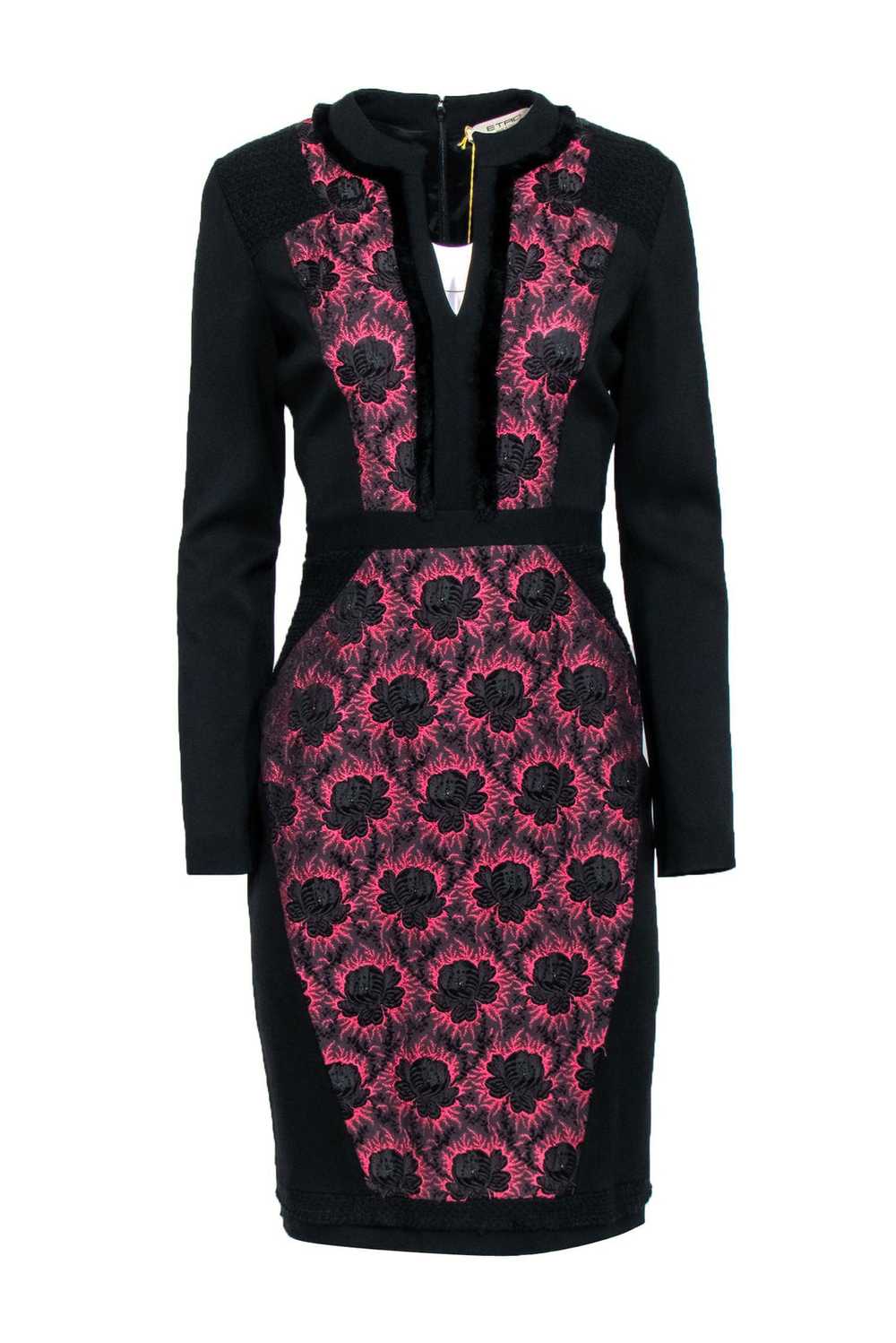 Etro - Black & Pink Floral Jacquard Print Sheath … - image 1