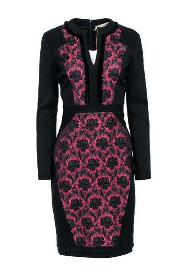 Etro - Black & Pink Floral Jacquard Print Sheath … - image 1