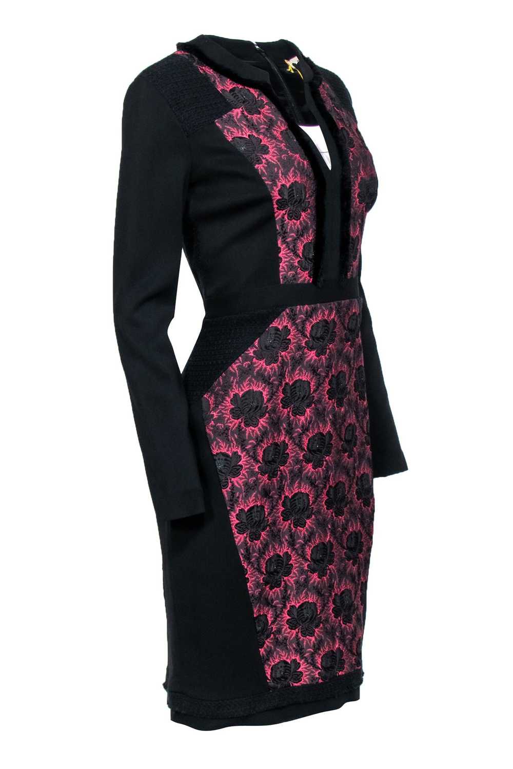 Etro - Black & Pink Floral Jacquard Print Sheath … - image 2